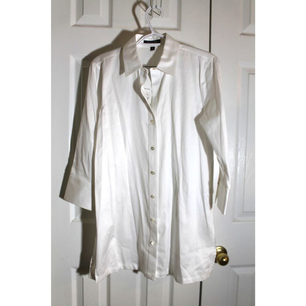 Paperwhite Women's White 3/4 Sleeve Button Front Tunic Shirt sz 8 NWT